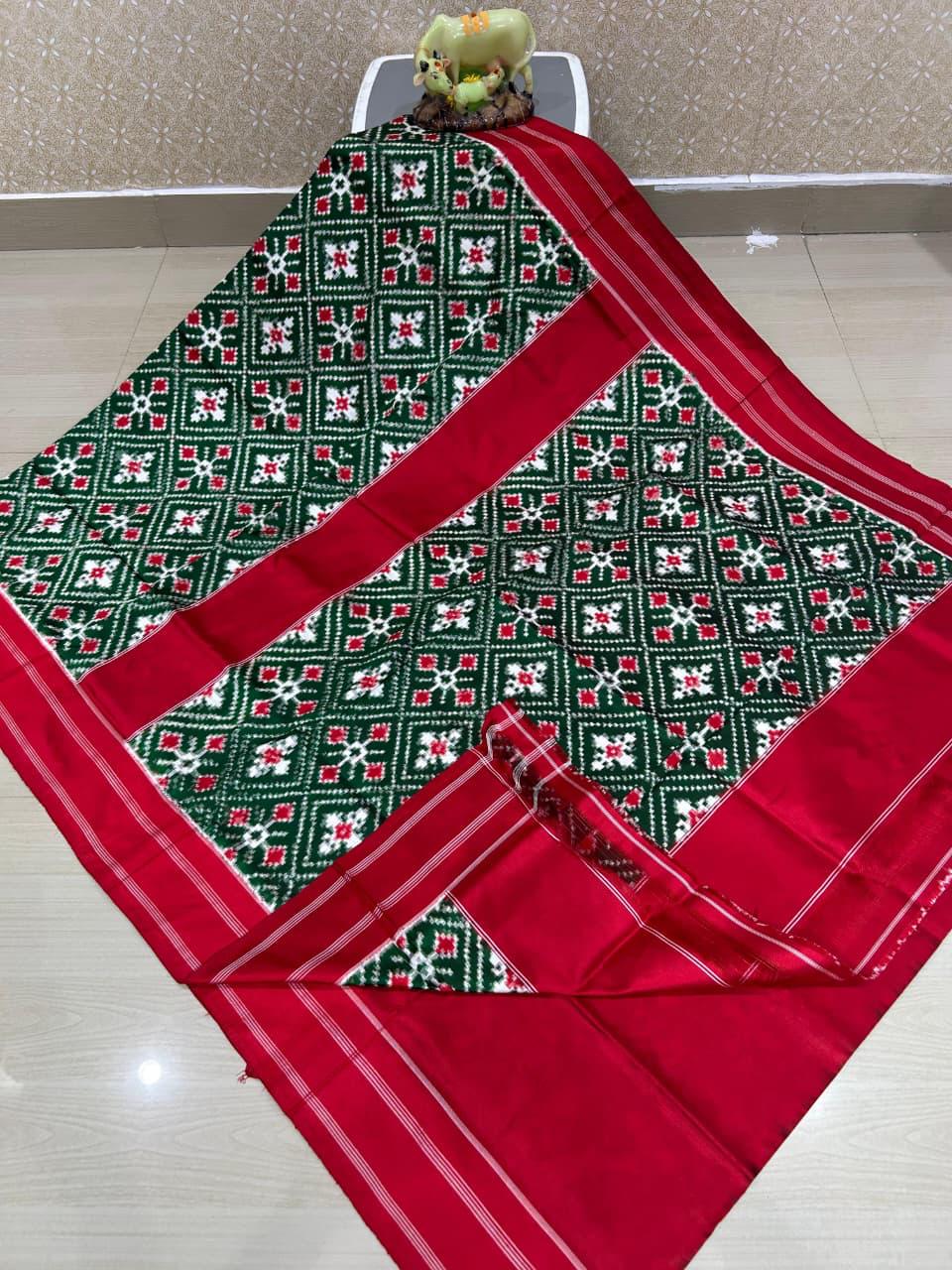 Double Ikkat Teliarumal Pure Silk Saree