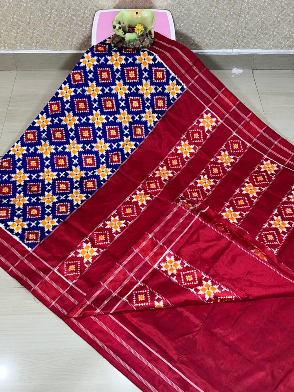 Double Ikkat Teliarumal Pure Silk Saree