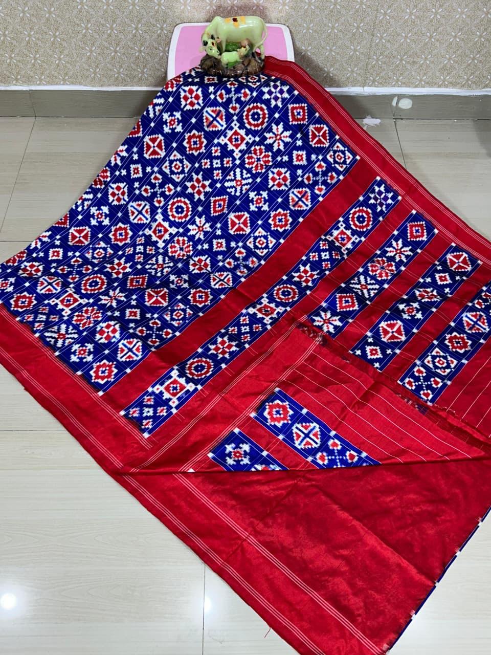 Double Ikkat Teliarumal Pure Silk Saree