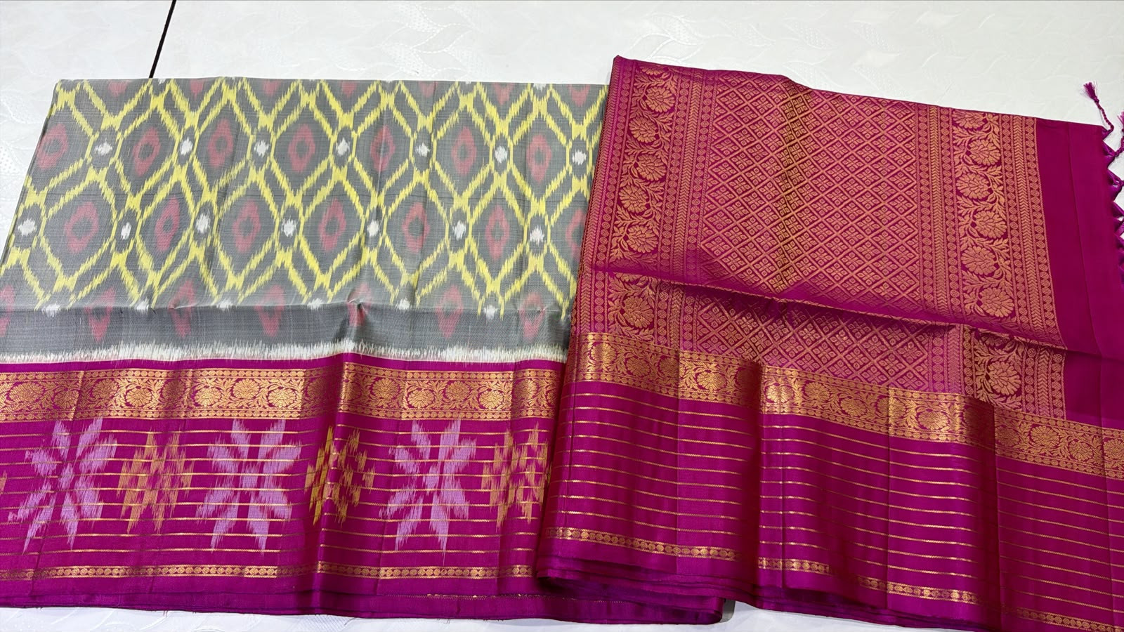 Ikkat Kanchi Border Pure Silk Saree
