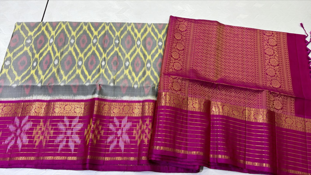 Image of Ikkat Kanchi Border Pure Silk Saree