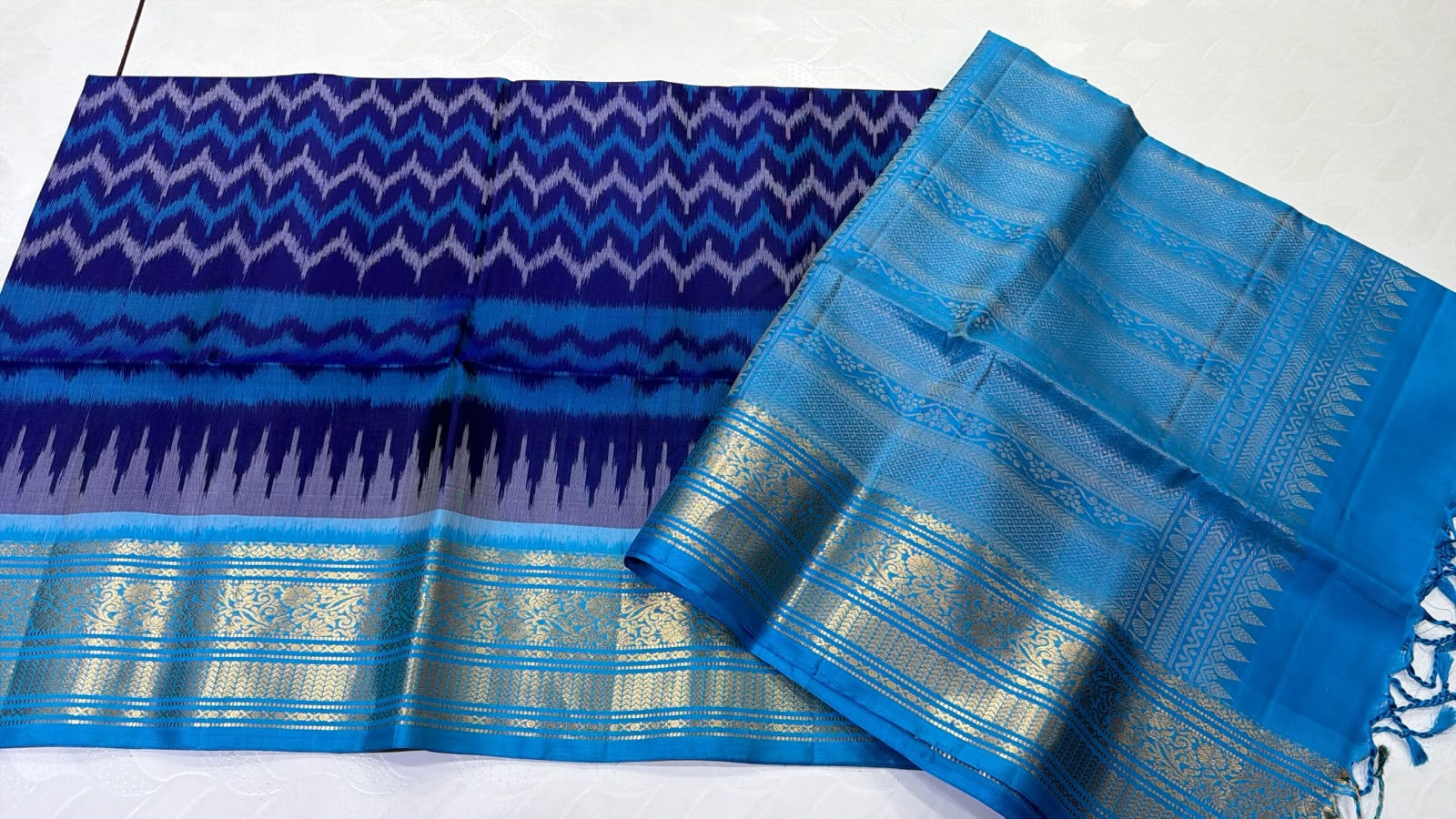 Ikkat Kanchi Border Pure Silk Saree