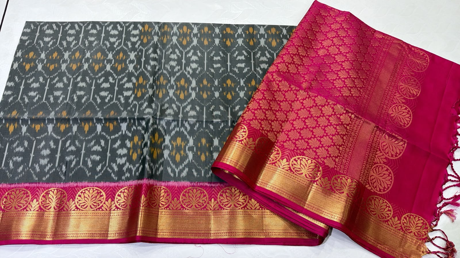 Ikkat Kanchi Border Pure Silk Saree