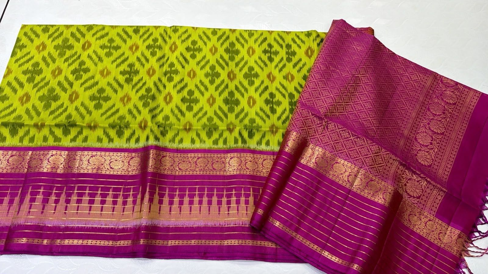 Ikkat Kanchi Border Pure Silk Saree
