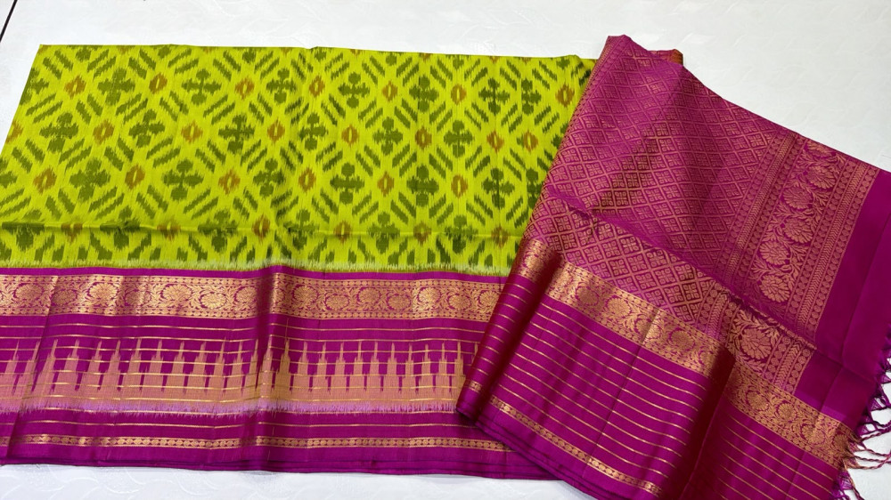 Image of Ikkat Kanchi Border Pure Silk Saree