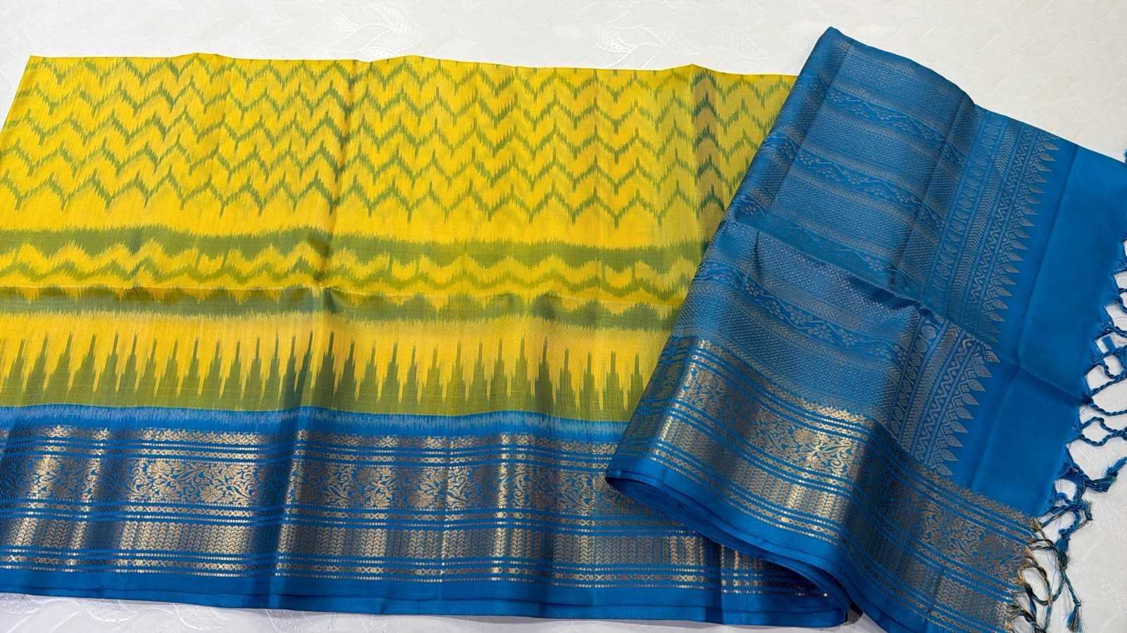 Ikkat Kanchi Border Pure Silk Saree