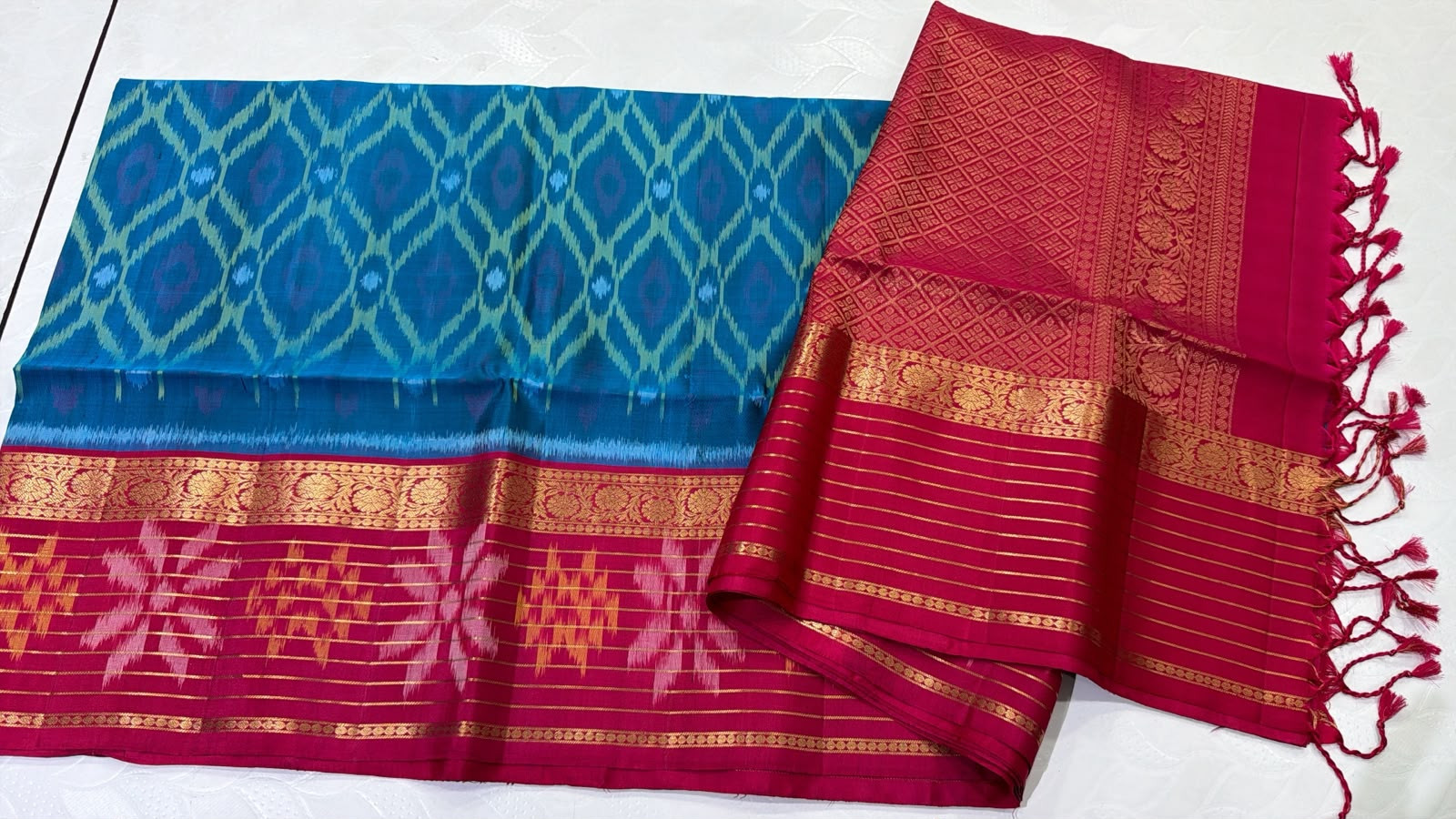 Ikkat Kanchi Border Pure Silk Saree