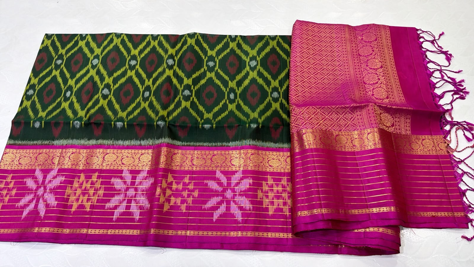Ikkat Kanchi Border Pure Silk Saree