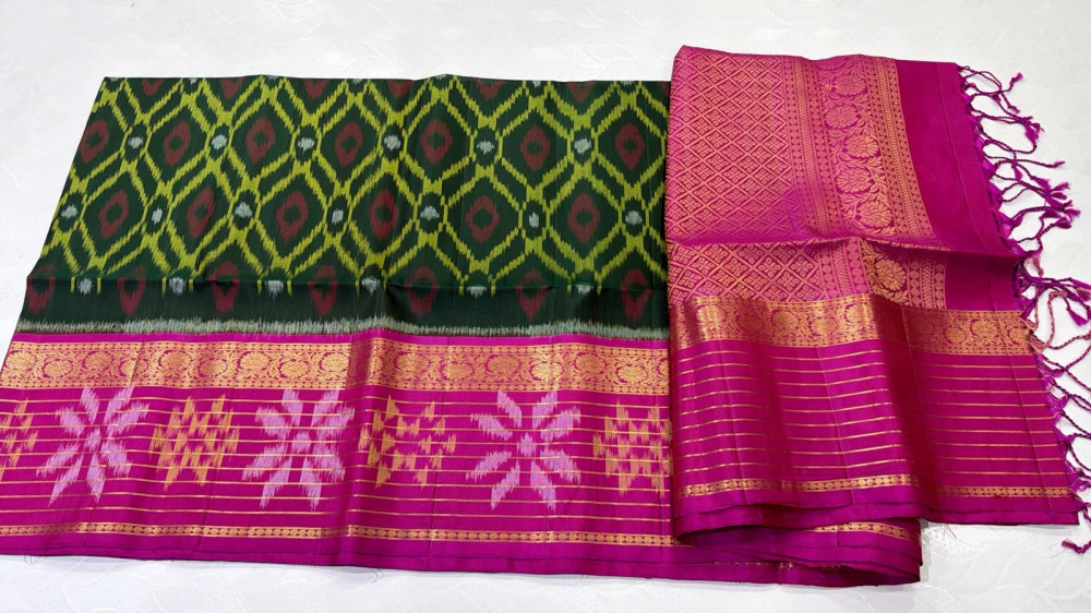 Image of Ikkat Kanchi Border Pure Silk Saree