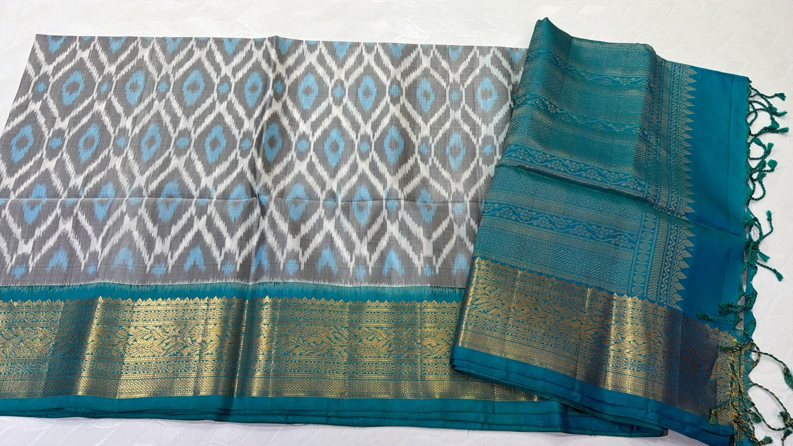 Ikkat Kanchi Border Pure Silk Saree