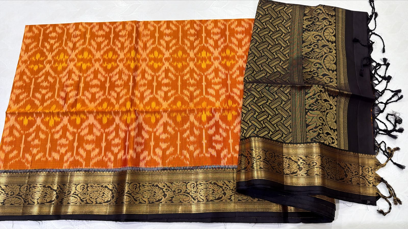 Ikkat Kanchi Border Pure Silk Saree