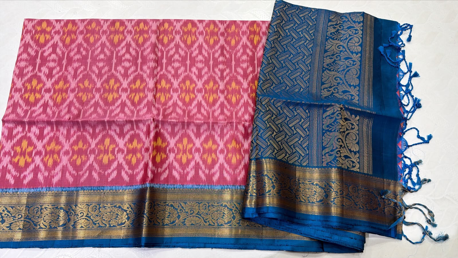Ikkat Kanchi Border Pure Silk Saree