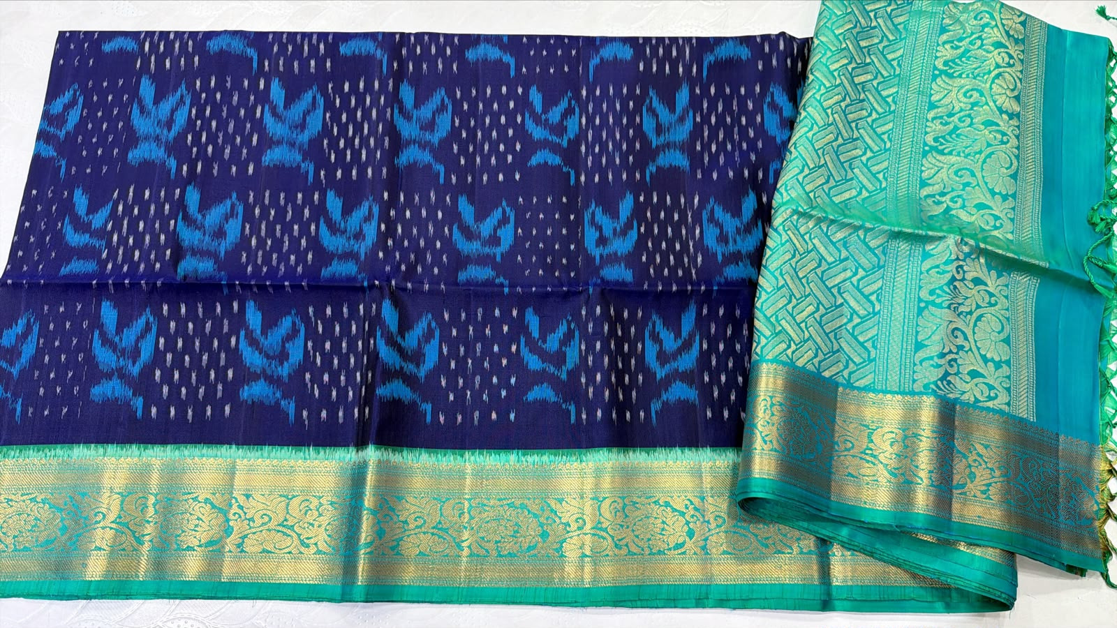 Ikkat Kanchi Border Pure Silk Saree
