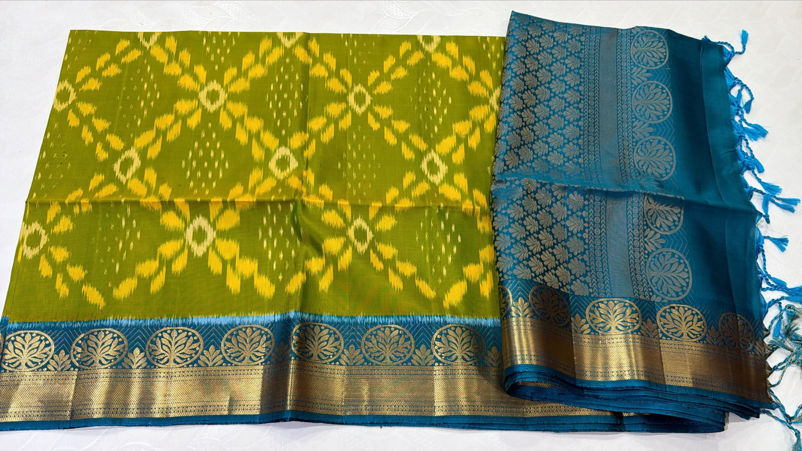 Ikkat Kanchi Border Pure Silk Saree