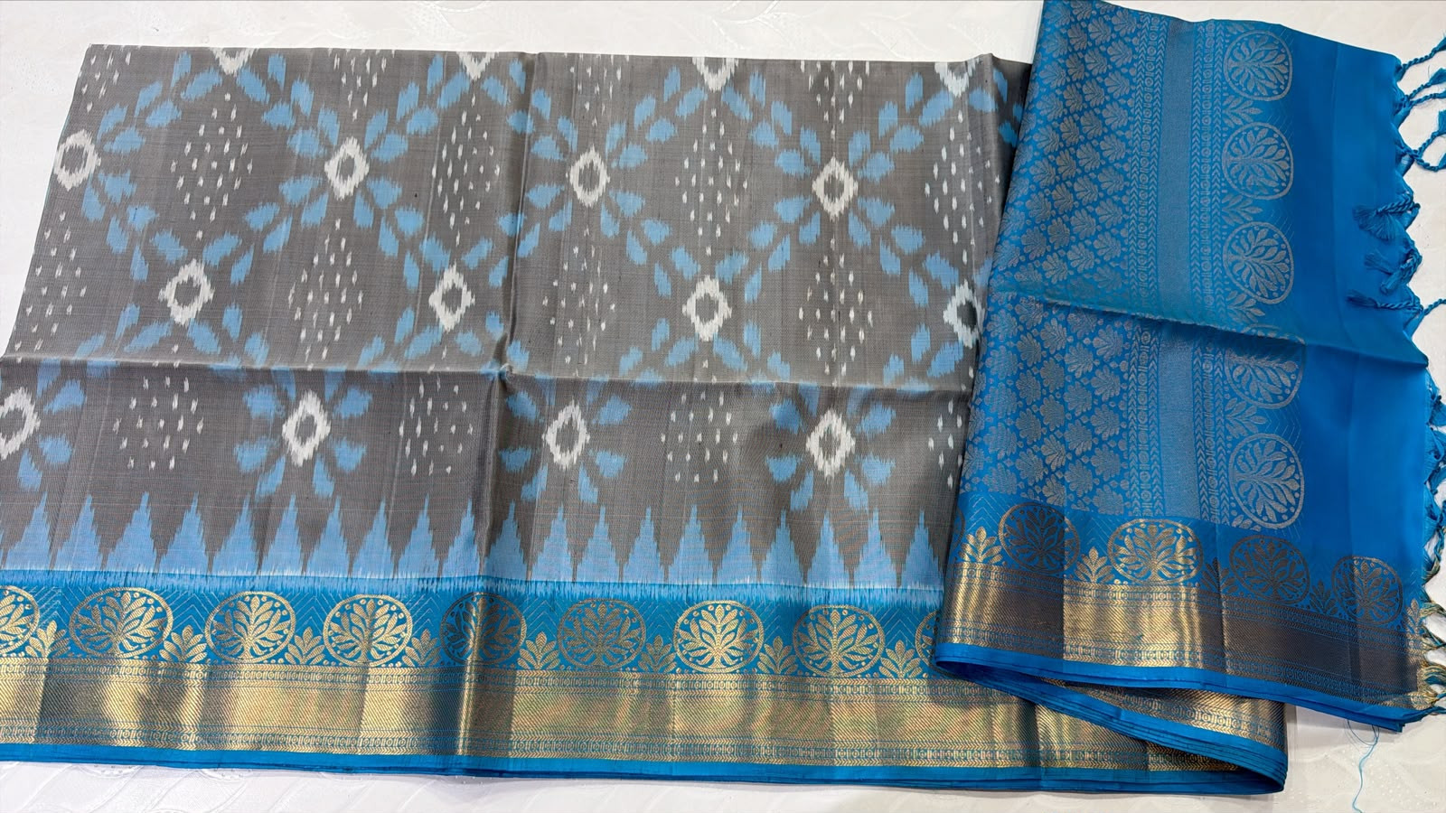 Ikkat Kanchi Border Pure Silk Saree