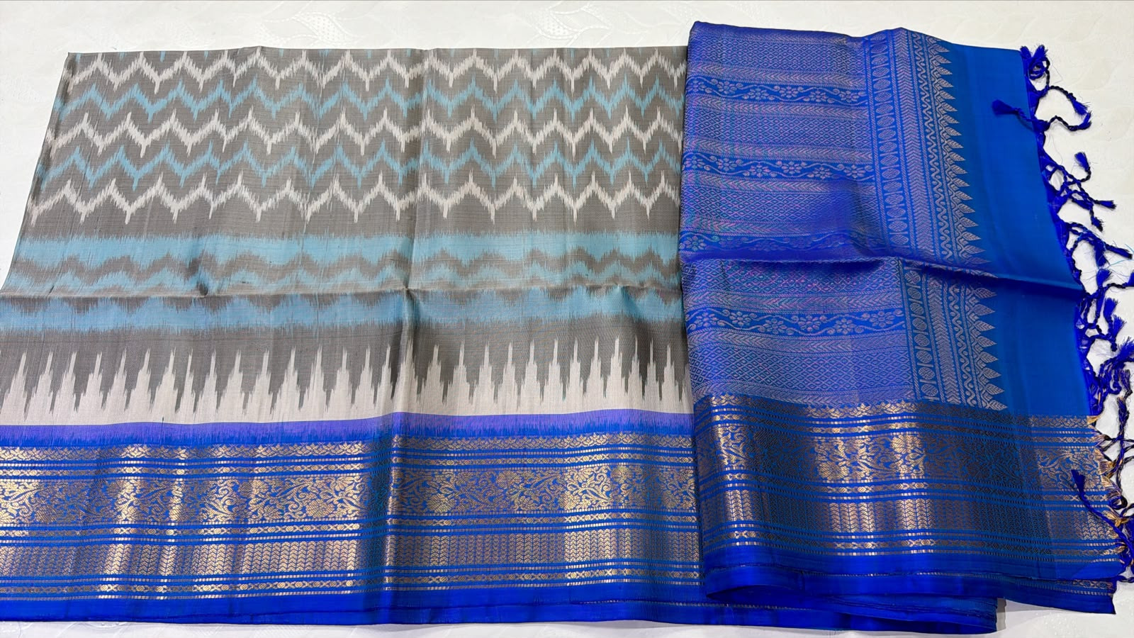 Ikkat Kanchi Border Pure Silk Saree