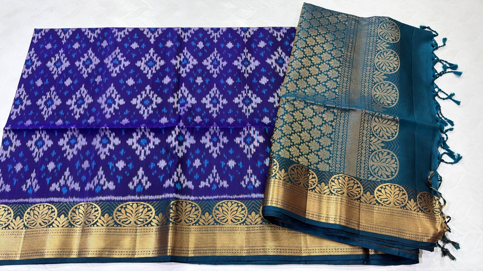 Ikkat Kanchi Border Pure Silk Saree