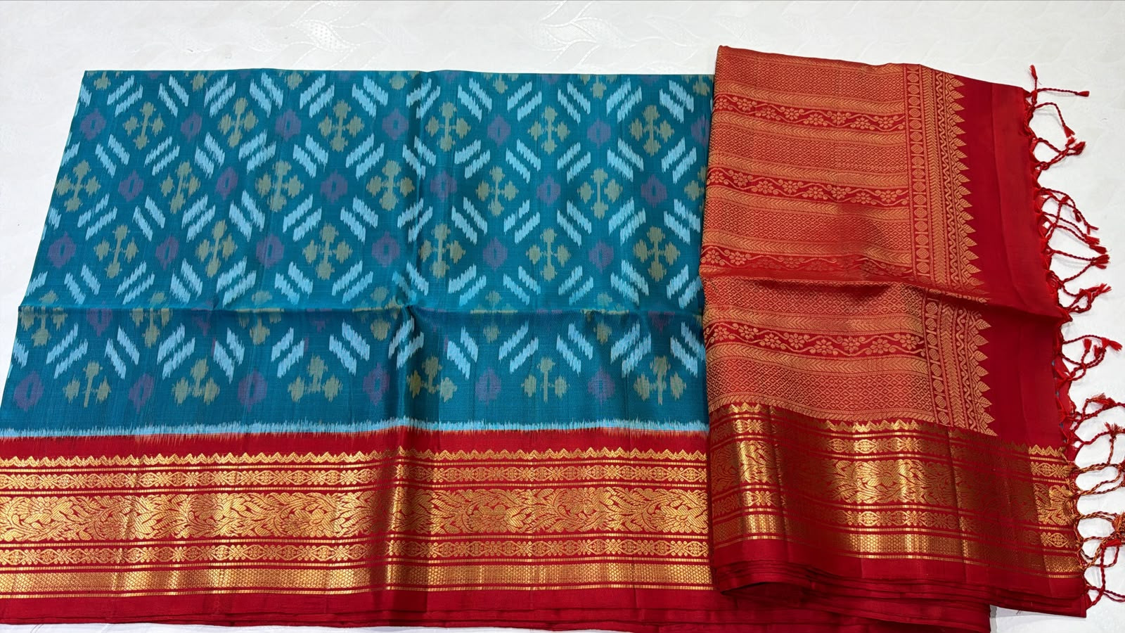 Ikkat Kanchi Border Pure Silk Saree