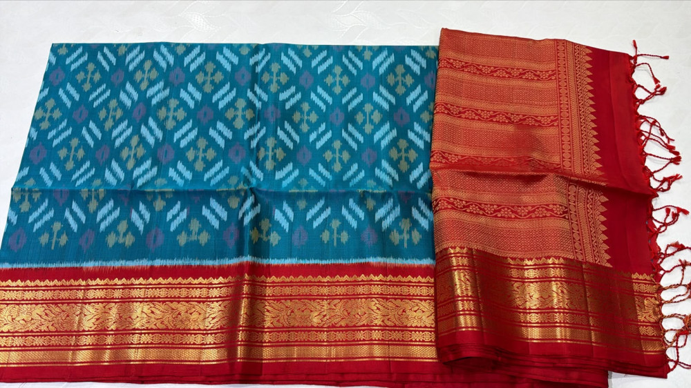 Image of Ikkat Kanchi Border Pure Silk Saree