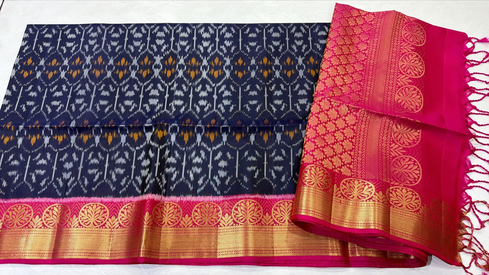 Ikkat Kanchi Border Pure Silk Saree