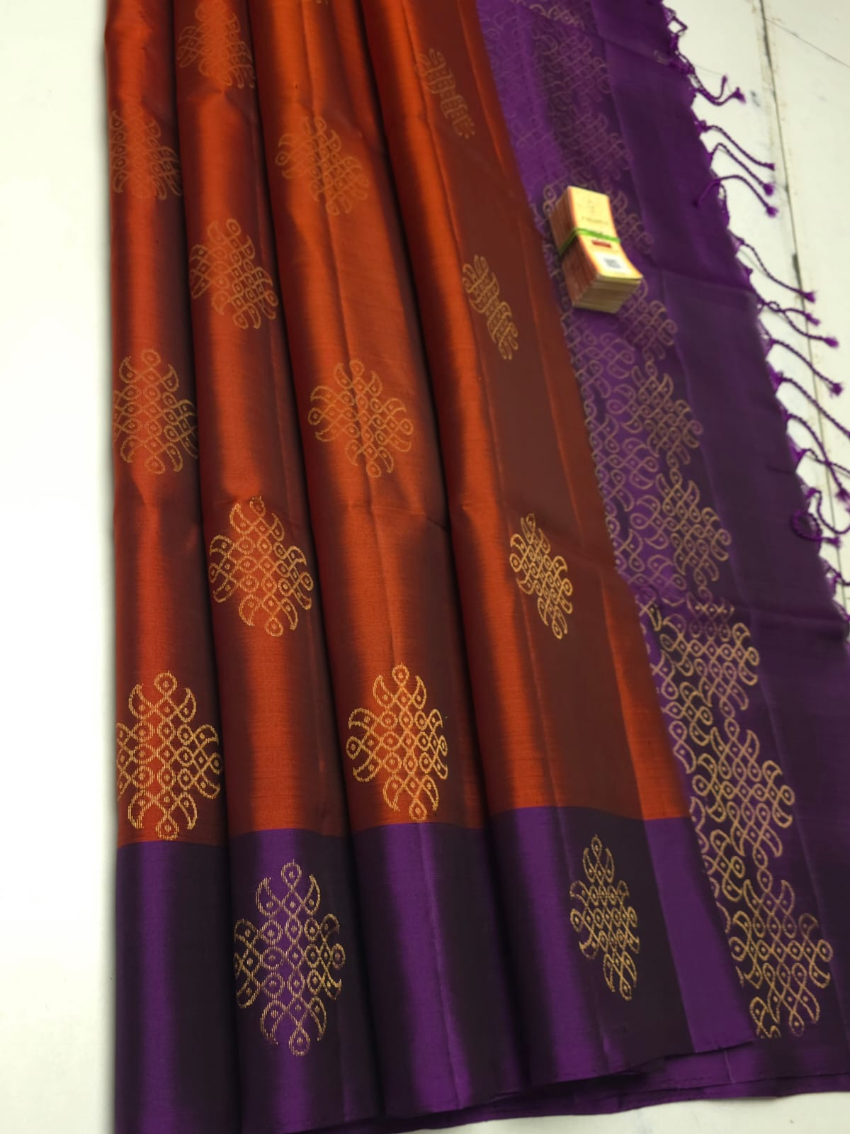 Pure Handloom Double warp soft silk Muggu Design sarees