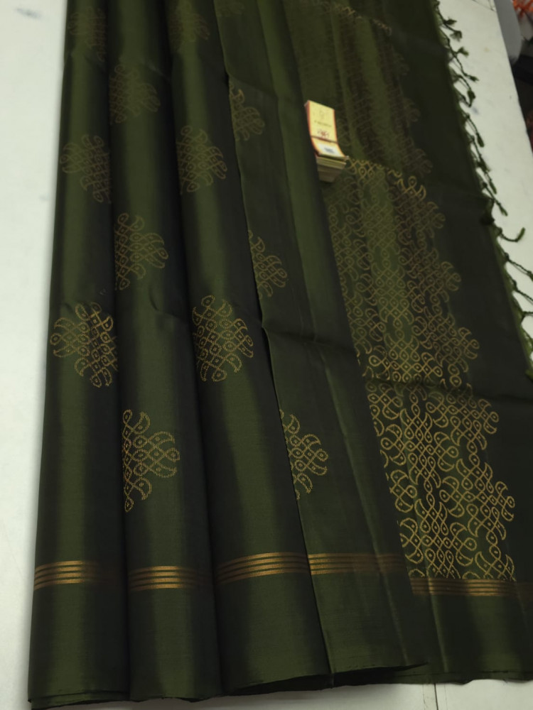 Image of Pure Handloom Double warp soft silk Muggu Design sarees