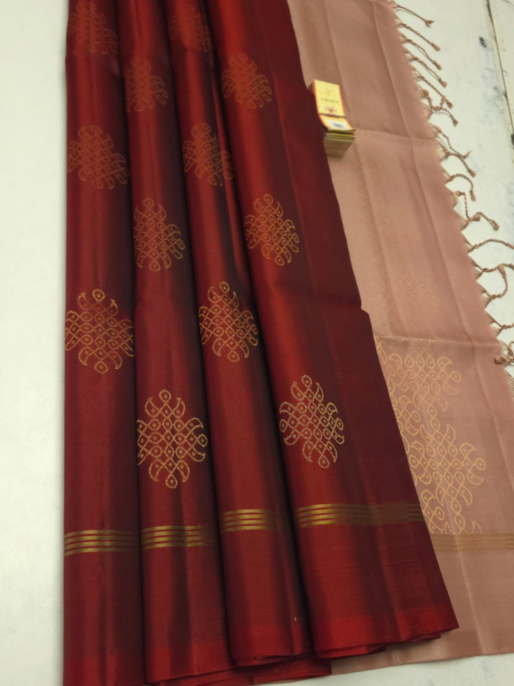 Image of Pure Handloom Double warp soft silk Muggu Design sarees