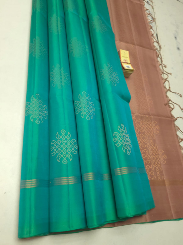 Image of Pure Handloom Double warp soft silk Muggu Design sarees