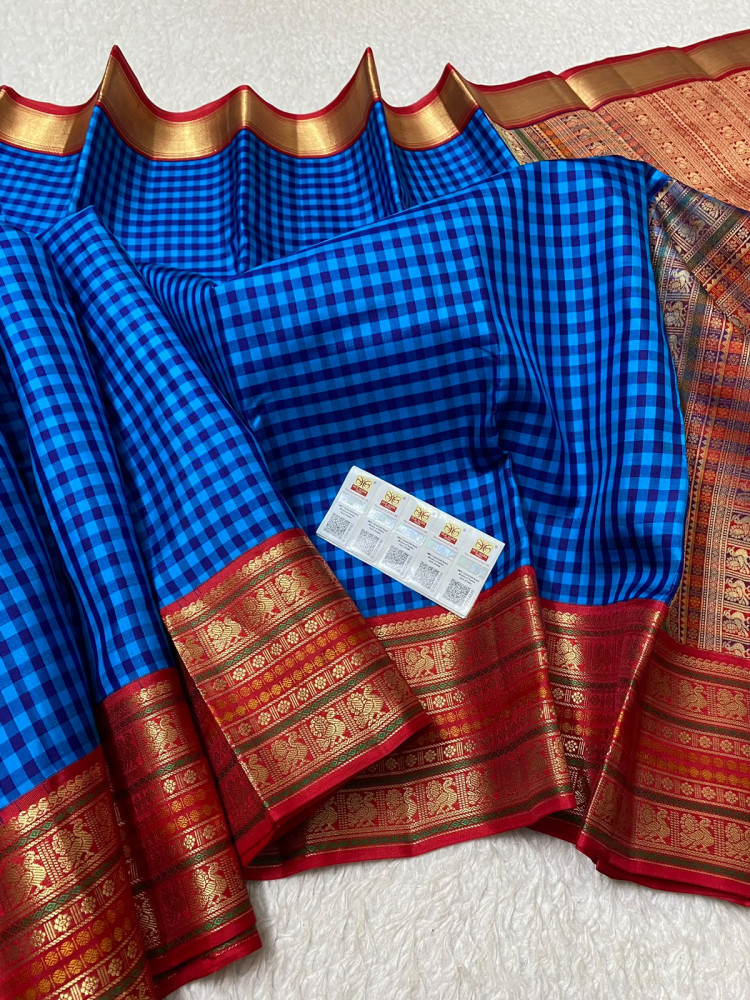 Image of Kanchipuram Checks Pure Silk Saree