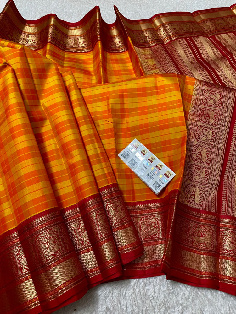 Image of Kanchipuram Checks Pure Silk Saree