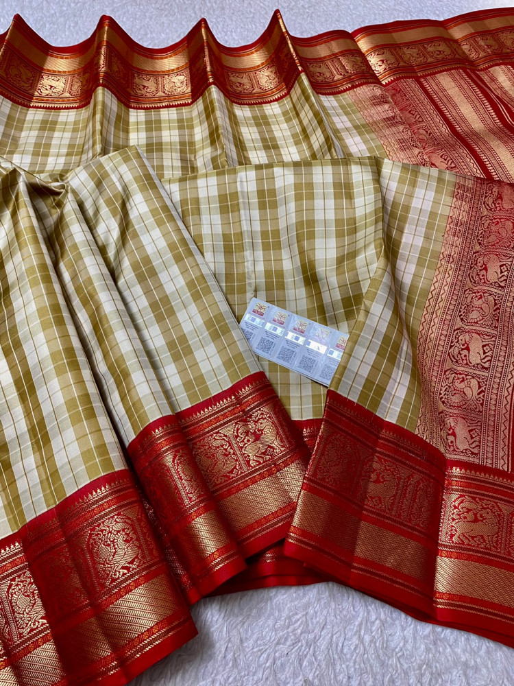 Image of Kanchipuram Checks Pure Silk Saree