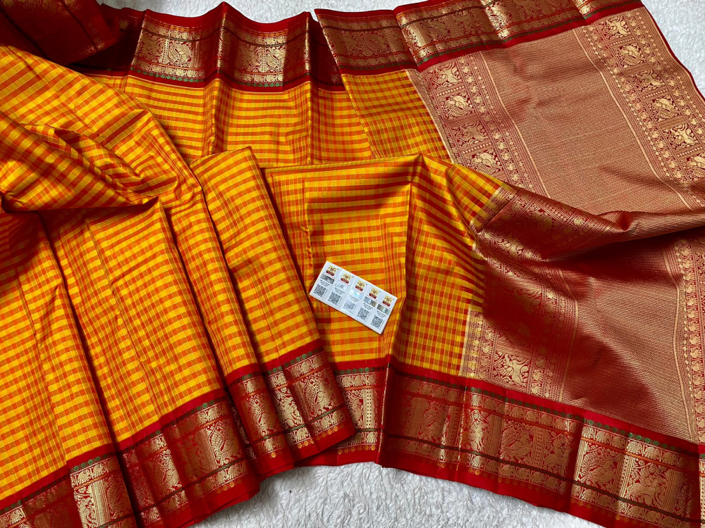 Image of Kanchipuram Checks Pure Silk Saree
