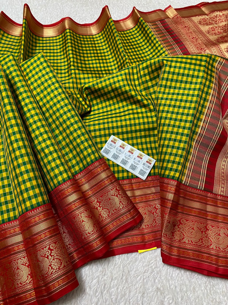 Image of Kanchipuram Checks Pure Silk Saree