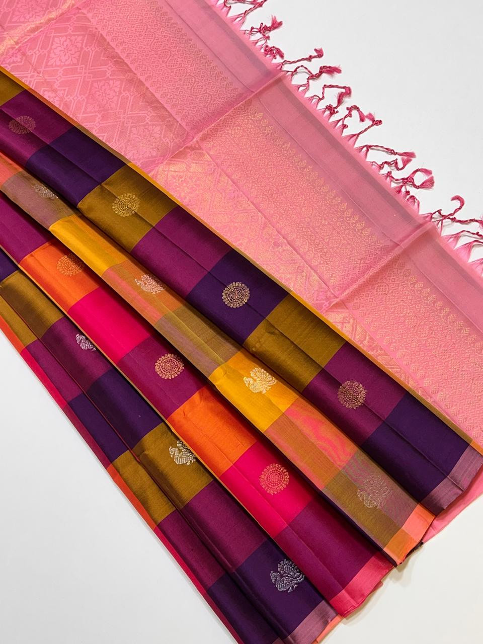 Kanchipuram Pure Silk Checks Saree