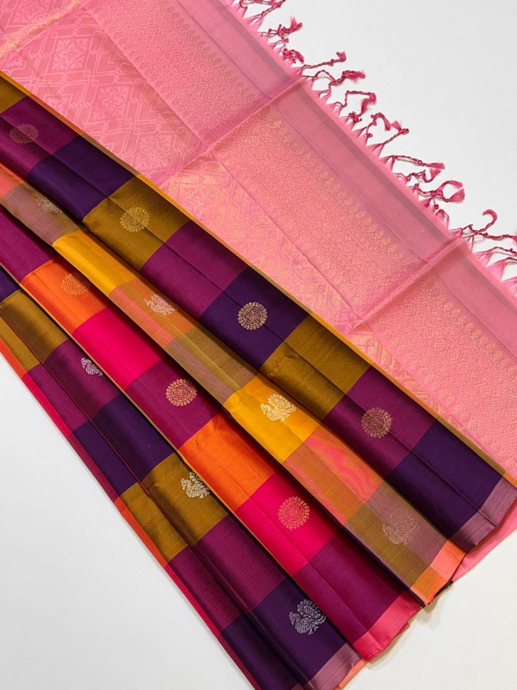 Image of Kanchipuram Pure Silk Checks Saree
