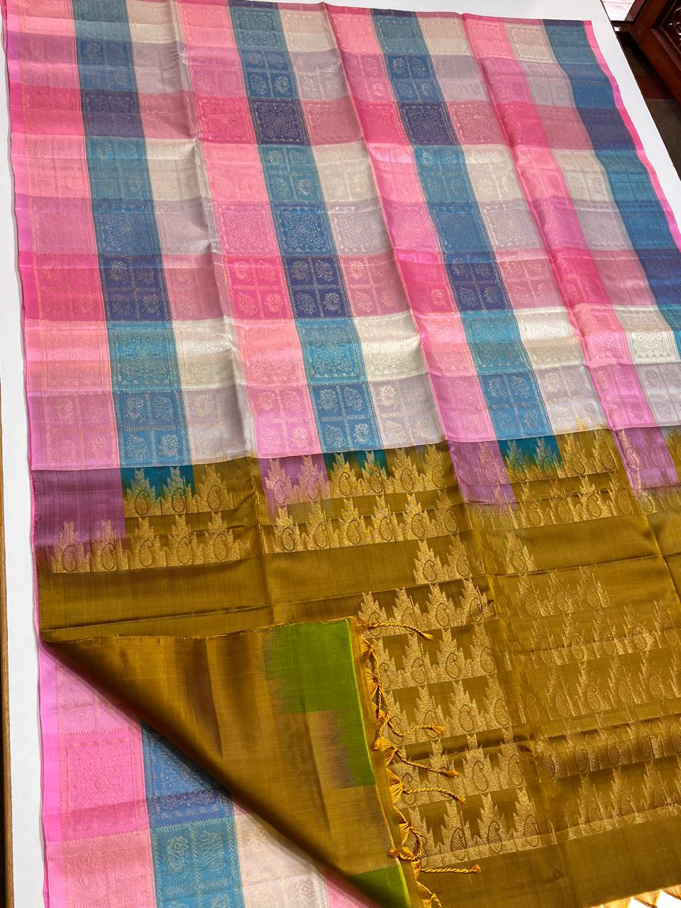 Kanchipuram Pure Silk Checks Saree