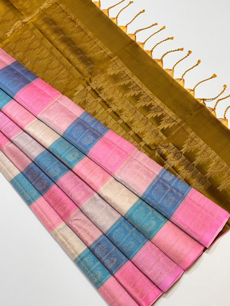 Image of Kanchipuram Pure Silk Checks Saree