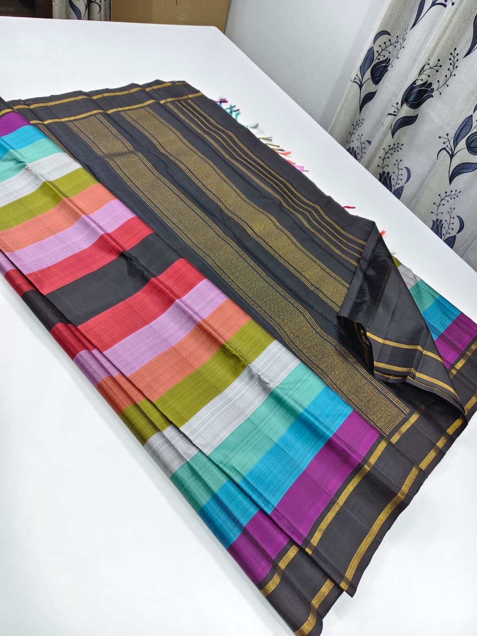Kanchipuram Pure Silk Multi Color Stripes Saree