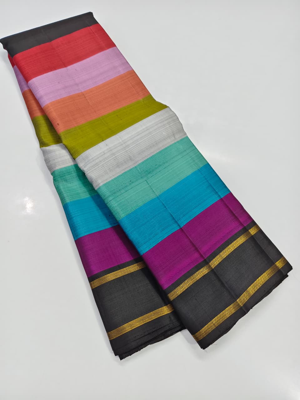 Kanchipuram Pure Silk Multi Color Stripes Saree