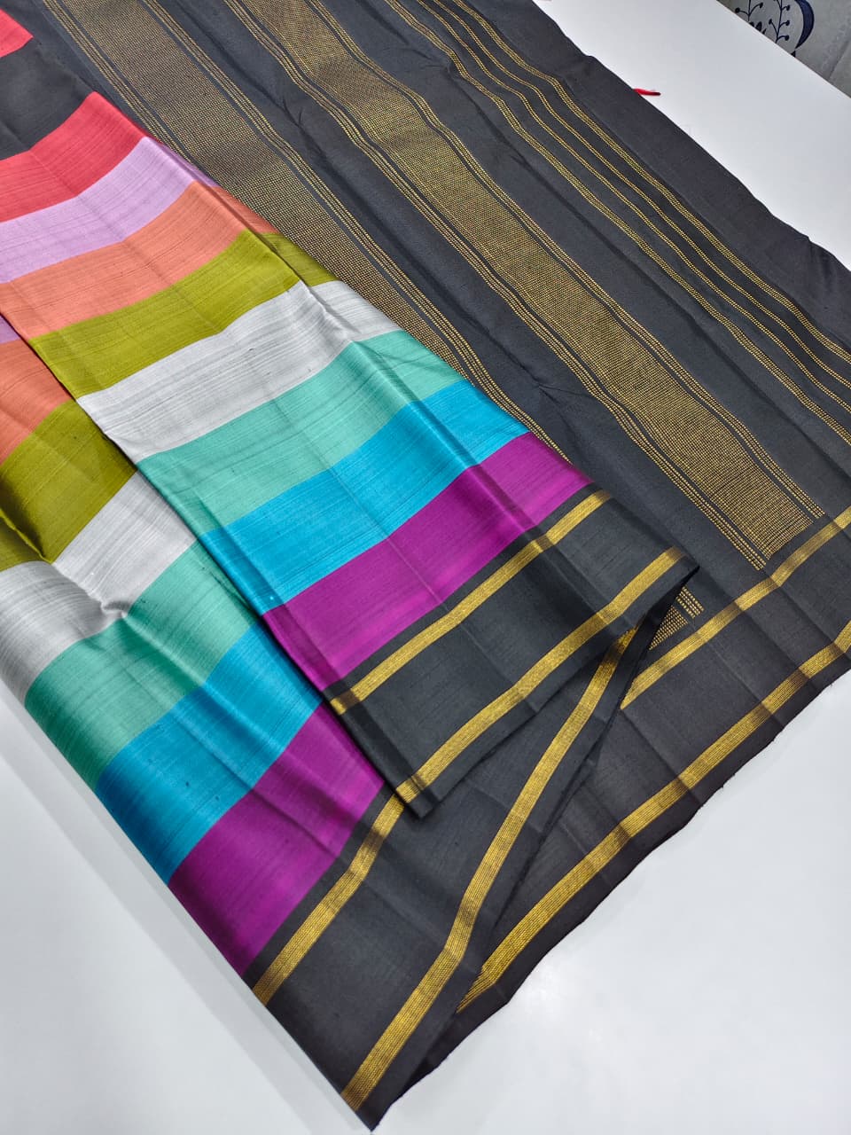 Kanchipuram Pure Silk Multi Color Stripes Saree