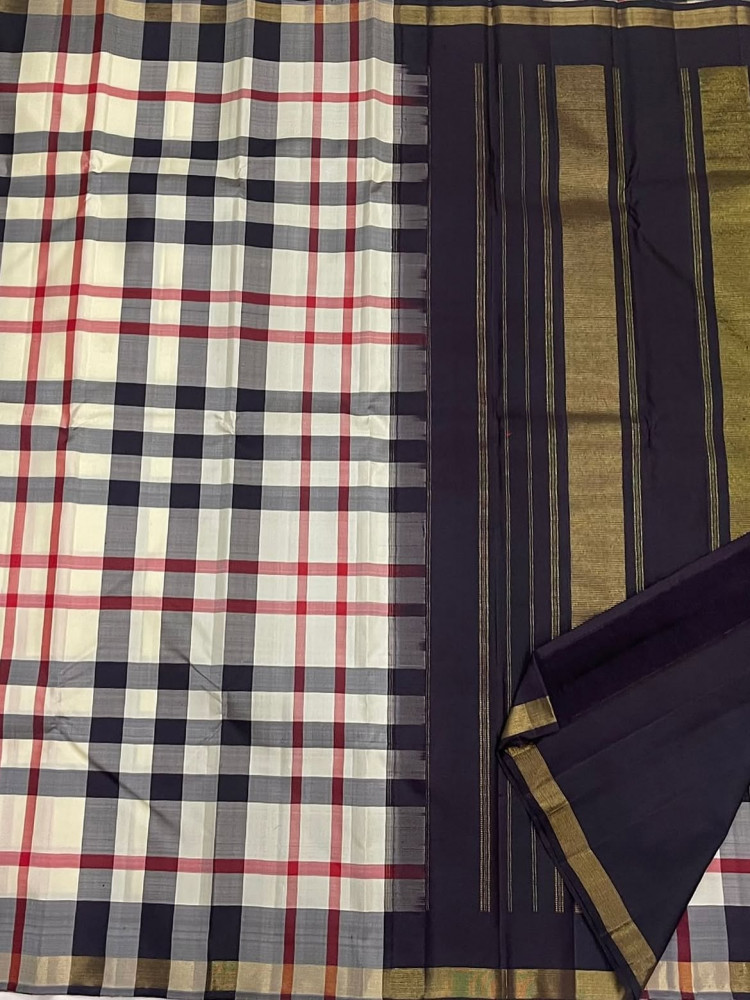 Image of Kanchipuram Pure Silk Checks Saree
