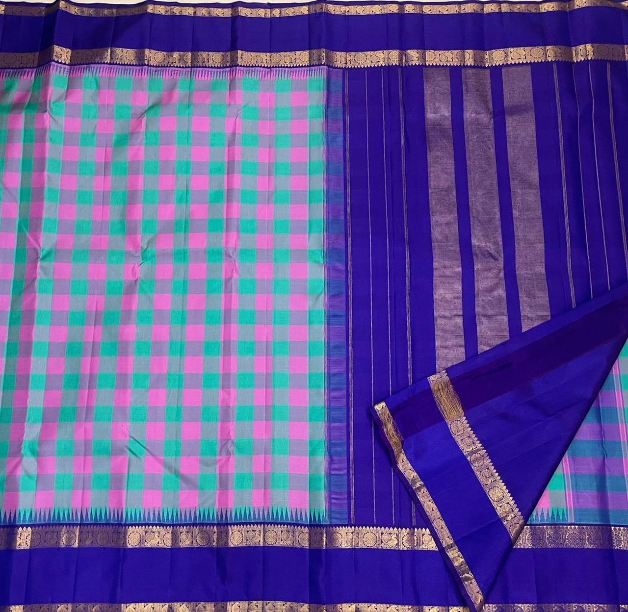Kanchipuram Pure Silk Multi Color Checks Saree