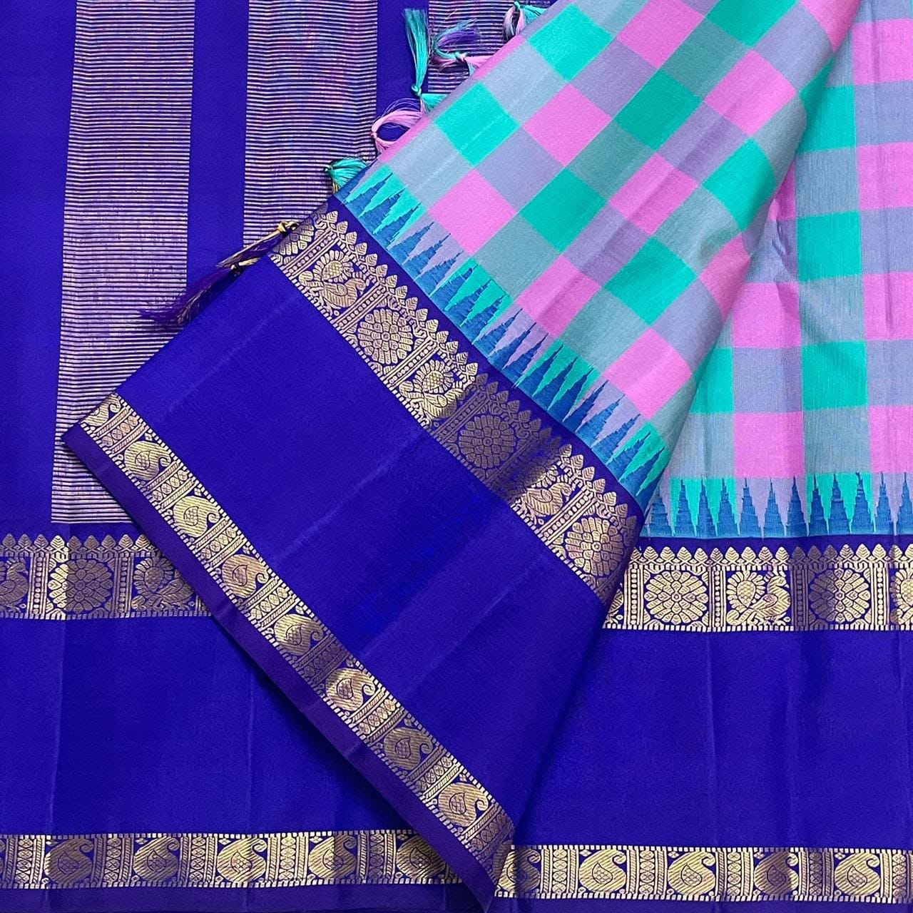 Kanchipuram Pure Silk Multi Color Checks Saree