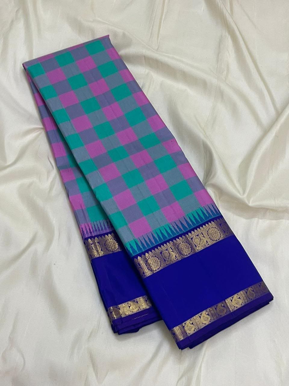 Kanchipuram Pure Silk Multi Color Checks Saree
