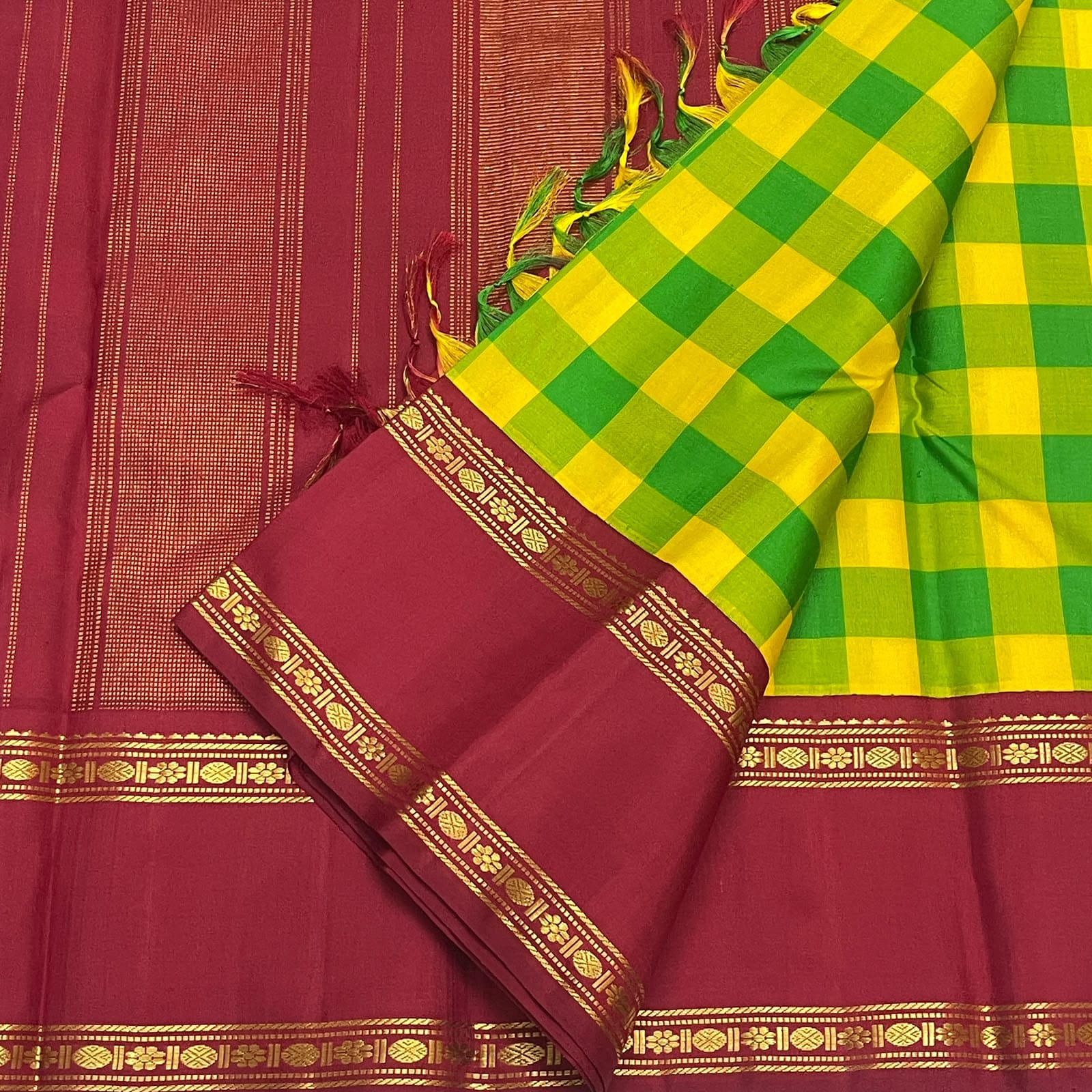 Kanchipuram Pure Silk  Checks Saree