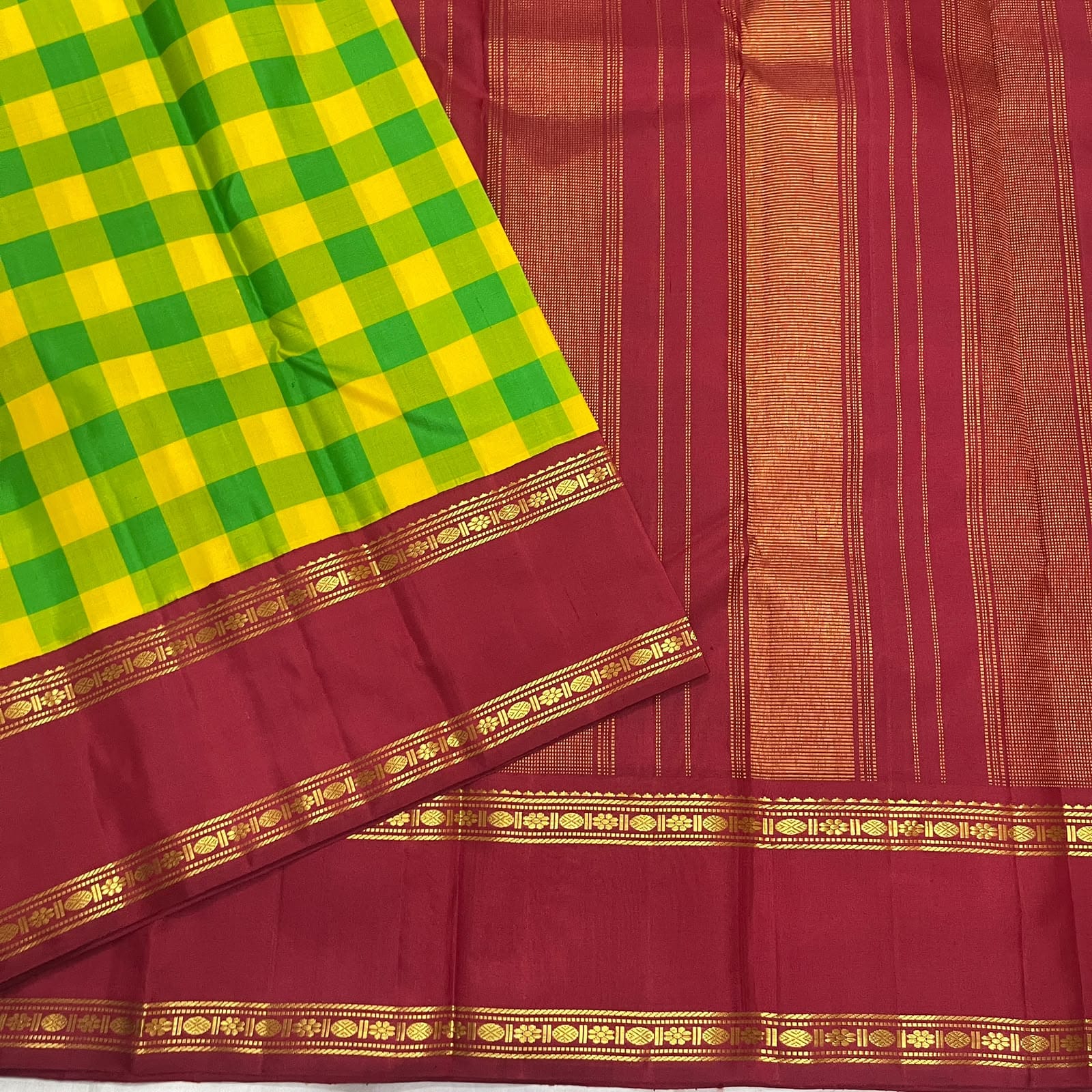 Kanchipuram Pure Silk  Checks Saree