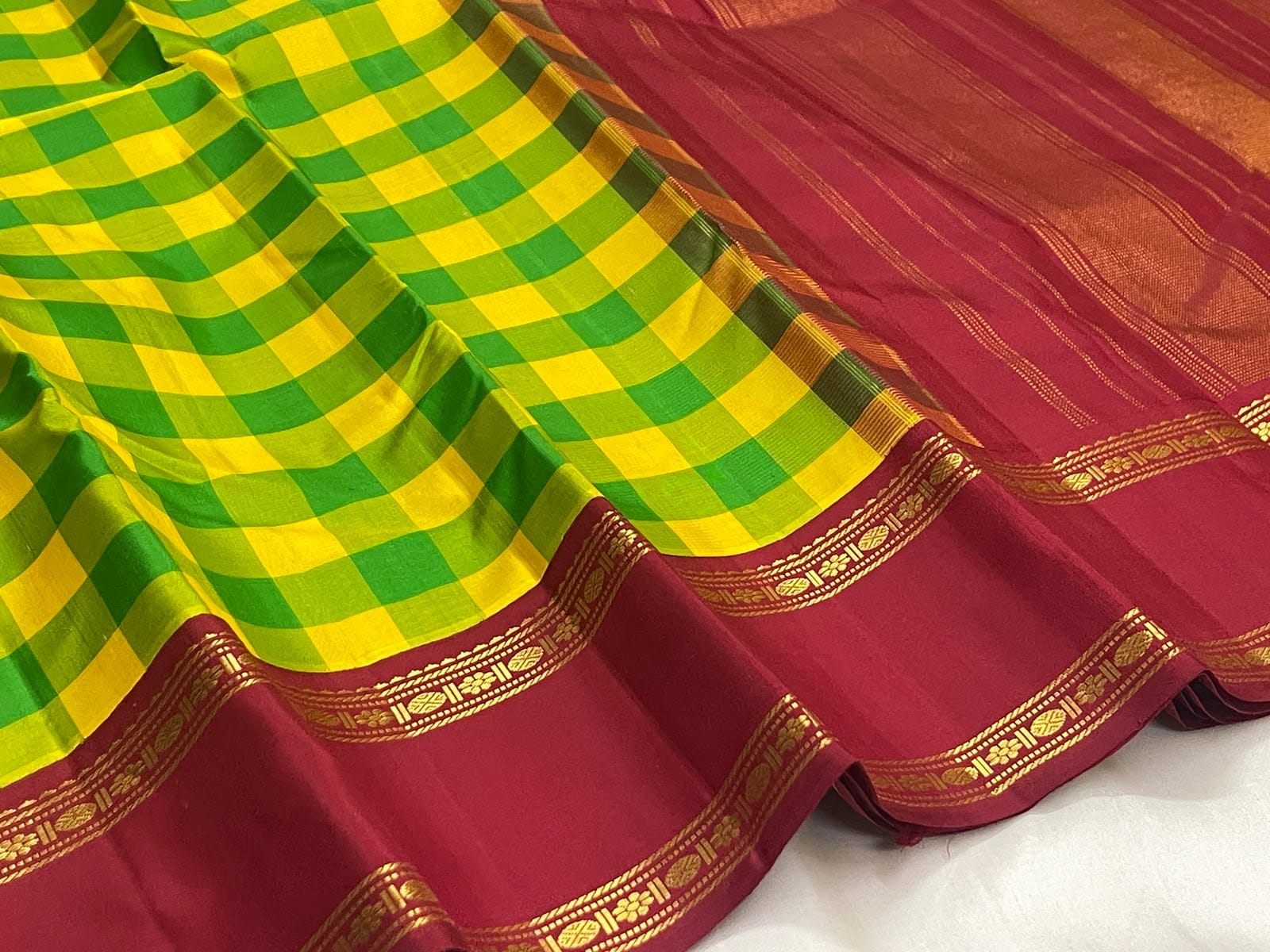 Kanchipuram Pure Silk Checks Saree