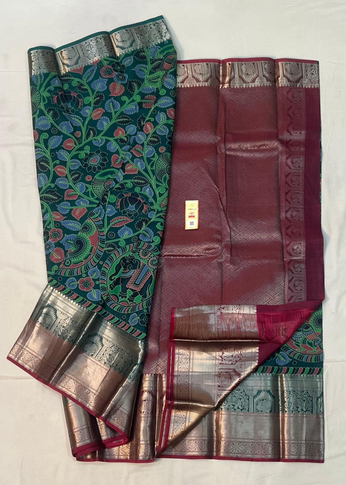 Kalamkari Design Pure Kanchipuram Silk Saree