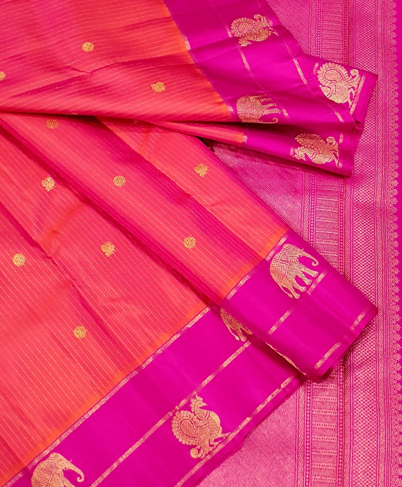 Kanchipuram Pure Silk Vaira Osai Dual Border Saree
