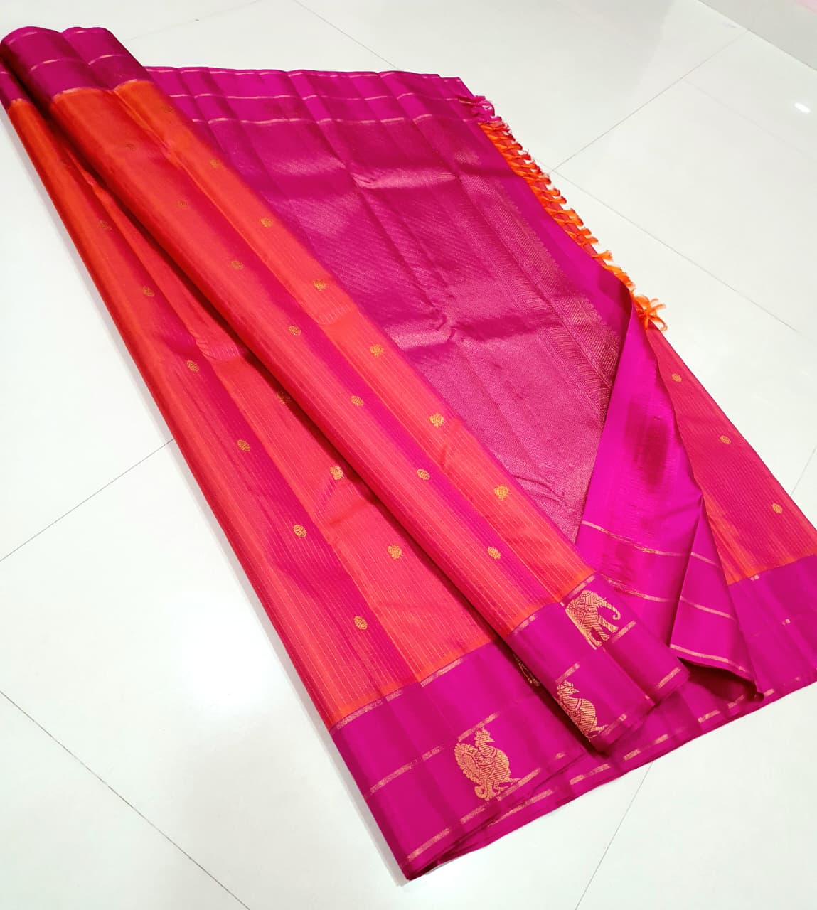 Kanchipuram Pure Silk Vaira Osai Dual Border Saree